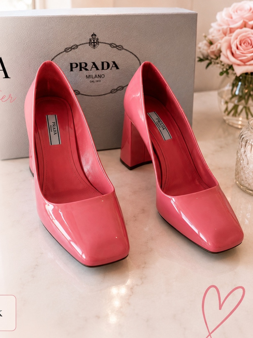 New Prada Pink Patent Leather Pumps | Square Toe Block Heel | EU36